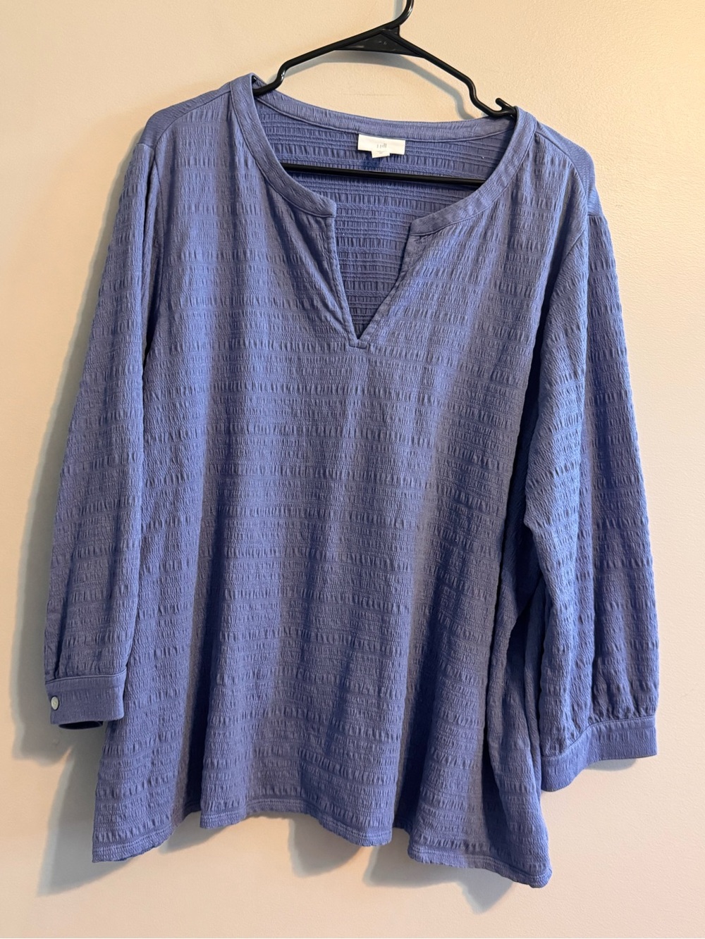 J.Jill 2X Blue Textured Split Neck 3/4 Sleeve Blouse Top